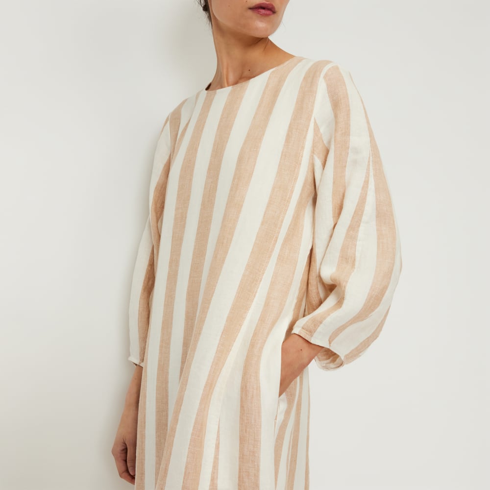 The Linen A-Line Midi Dress | Bone / Caramel - Image 4