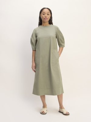 The Short-Sleeve Puff Midi Dress | Sage Green